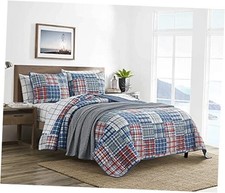 - Quilt Set, Soft  Breathable Cotton Bedding Queen Raeford Blue/Red/Green