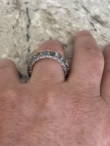 Rarities Carol Brodie Gold Vermeil Blue Topaz White Zircon Eternity Ring - Picture 9 of 14