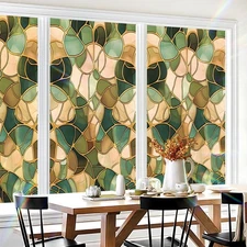 Stained Glass Window Film Privacy Decorative – Colorful Leaf Frosted Static C...