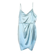 Lulus Sage Green Satin Cowl Neck Mini Dress XL Tulip Wrap Hem Spaghetti Straps