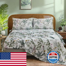 Cozaline 100 Cotton Sheet Set King Size 4-Piece Vintage Sage Green Floral