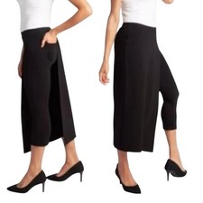 Betabrand The Sassiest Pants Size L Black Ponte Knit Half Wrap Skirt Capri Combo