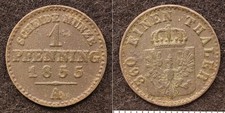 *Germany Prussia 1 Pfennig coin, German 1855 KM#451 [E4388]7l0