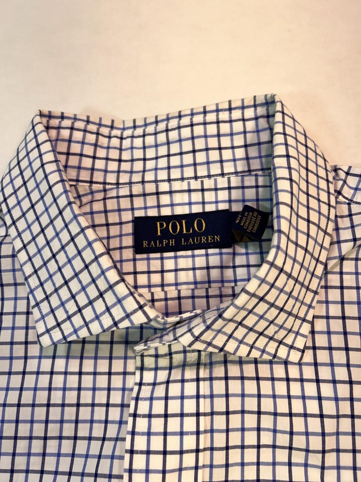 Polo Ralph Lauren Uomo XL Bianco Blu Plaid Pony L S Camicia Taglio Away Collo