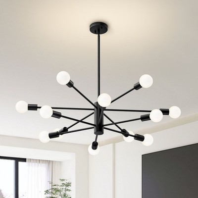EDISHINE Modern Linear Chandelier, 12 Lights, Retro Sputnik Style, Dimmable