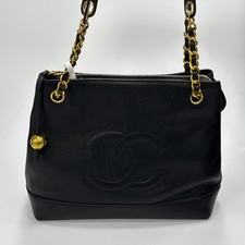 Vintage Chanel Black Gold Ball Quilted CC Shoulder Flap Bag Authentic Handbag