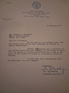 Vintage Letter-Signed By LEO J COAKLEY-about Schwarzkopf-State Police Letterhead