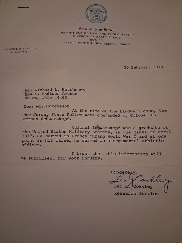 Vintage Letter-Signed By LEO J COAKLEY-about Schwarzkopf-State Police Letterhead