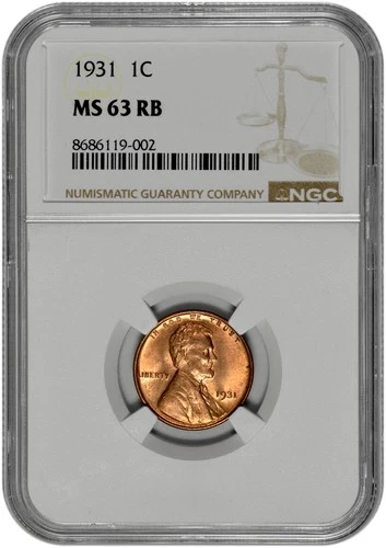 1931 1c Lincoln Wheat Cent NGC Graded MS 63 RB in New Holder