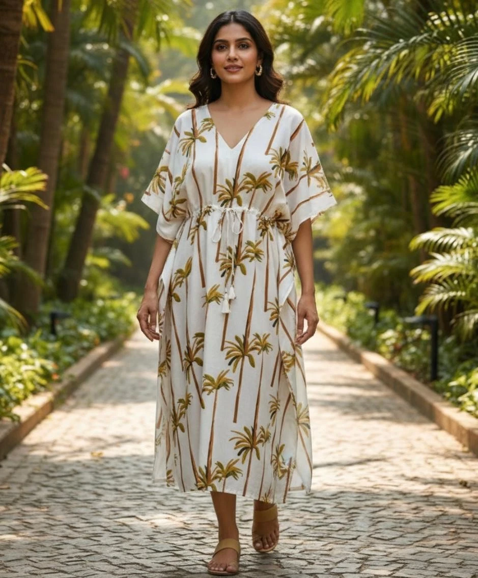 Classic Cotton Kaftan Dress | Casual Hand Block Printed Wear