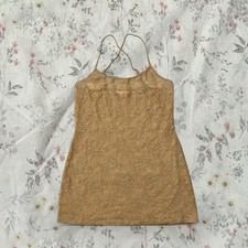 Y2k Victorias Secret Mesh Lace Slip Dress Crisscross Strappy Floral Nylon