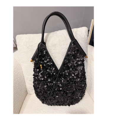 Donna Karan Sequin Accent Hobo Bag Gold Hardware Shoulder Strap Black Coin Purse