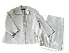 Dana Buchman Silk Pant Suit Set Women's Sz 18 NWT Ivory Zip Jacket 2 Pc
