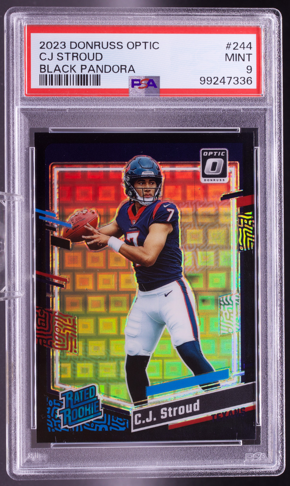 2023 Donruss Optic CJ Stroud Black Pandora Prizm Rated Rookie /25 #244 PSA 9