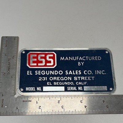 VTG ESS El Segundo Sales Co Blue Red  Blank Name Plate Badge NEW NOS