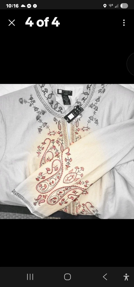 Carole Little Vintage Embroidered Brown Lined 3/4 Coat With Mandarin Collar 1X - Image 4 of 4