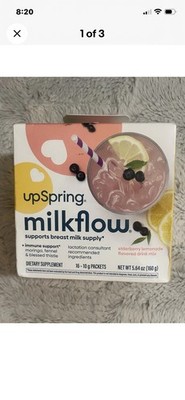 UpSpring Milkflow Elderberry Lemonade Drink Mix 16 Packets Gluten-Free Non-GMO