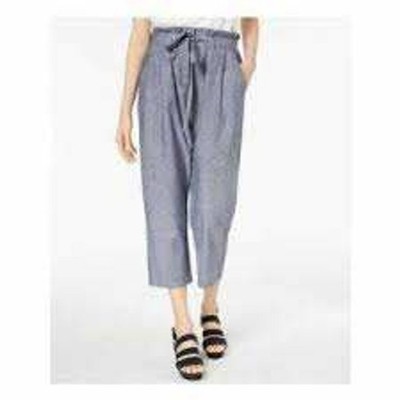 Jill Stuart Women's Blue Paperbag Waist Wide Leg Crop Pants Size 10