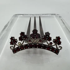 ANTIQUE 1800’S BOHEMIAN GARNET AND TORTOISE HINGED HAIR COMB MISSING 1 STONE