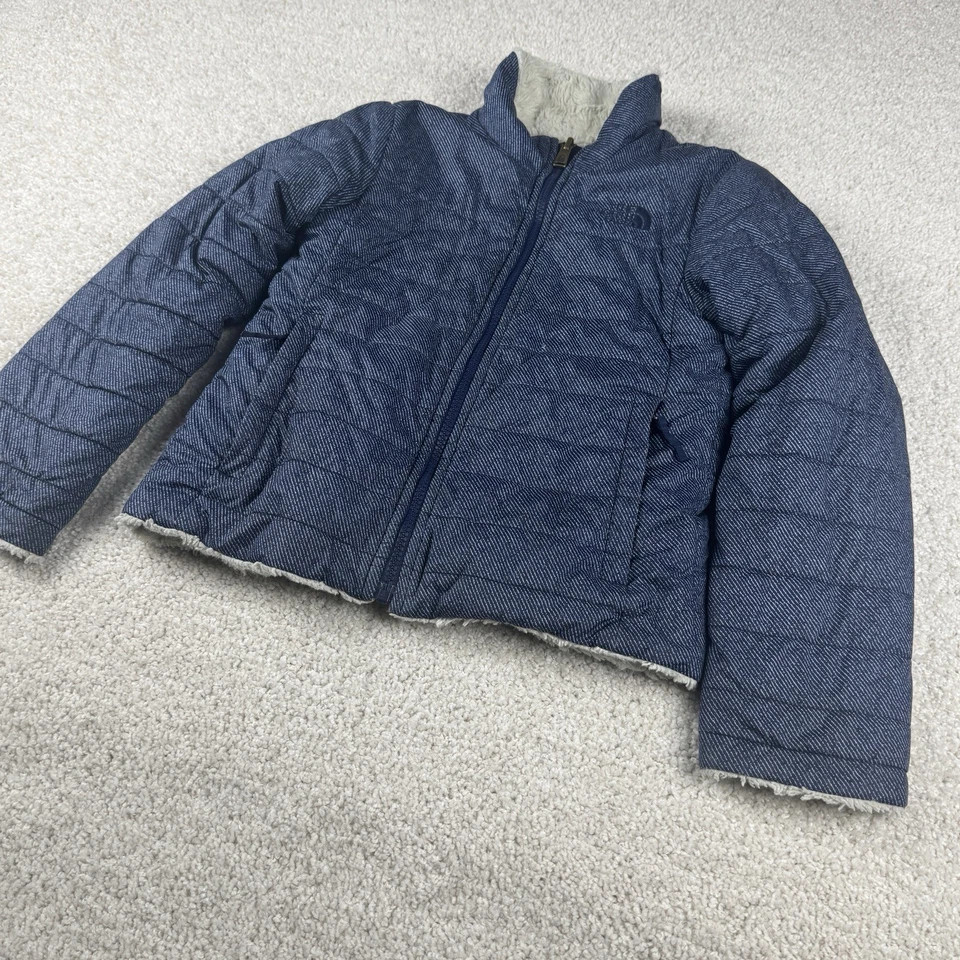 North Face куртка Kids девочек мальчиков маленький синий двусторонний флис зимнее пальто - Изображение 4 из 4