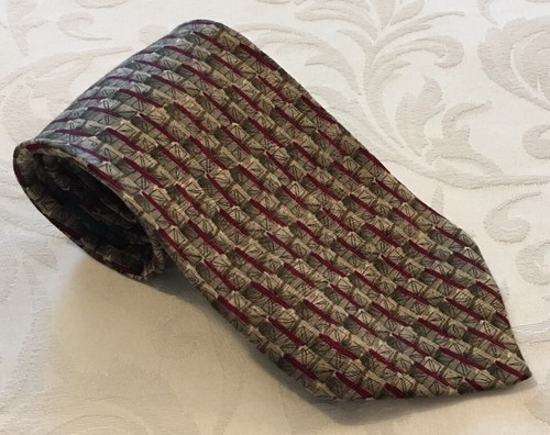 J. GARCIA Men's Gold Red Vertical Stripe Abstract Print 100% Silk Neck Tie LUNCH - Picture 9 of 9