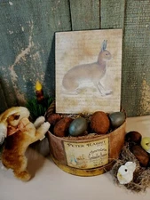 VINTAGE VICTORIAN PRIMITIVE STYLE EASTER BROWN SITTING BUNNY RABBIT SPRING SIGN 
