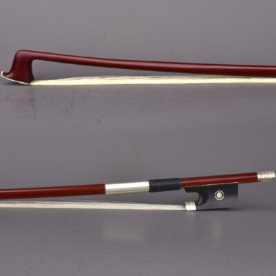 Master Antique Pernambuco Viola Bow Ebony Parisian eye Frog Carved Silver Parts