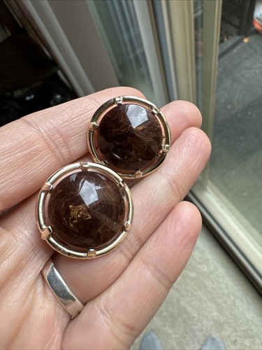 ❤️ ANTIQUE BROWN BAKELITE GOLD EARRINGS ClipOn Plum PINUP VLV ROCKABILLY VIVA LV - Picture 9 of 9