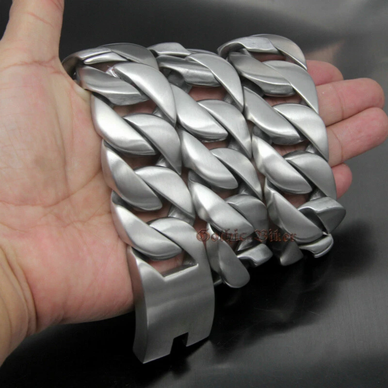 Super Heavy 31mm Wide Men Brushed Cuban Curb Chain 316L Stainless Steel Bracelet - Image 4 of 4