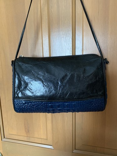 Vintage Portofino Collection, Black /Blue Leather Crocodile Crossbody Bag, Nice. - Picture 4 of 9