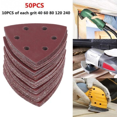 50PCS Triangle Sanding Pads Assorted Sandpaper for Multi Tool Oscillating Loop