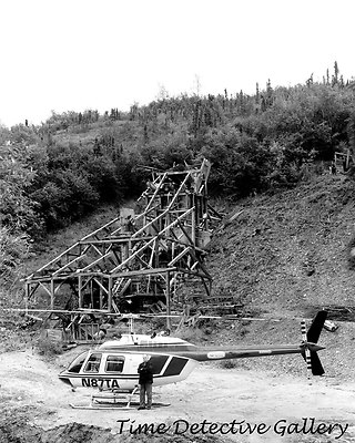 Pilot & Helicopter at Stampede Gold Mine Mill, Katishna, Alaska - Photo Print