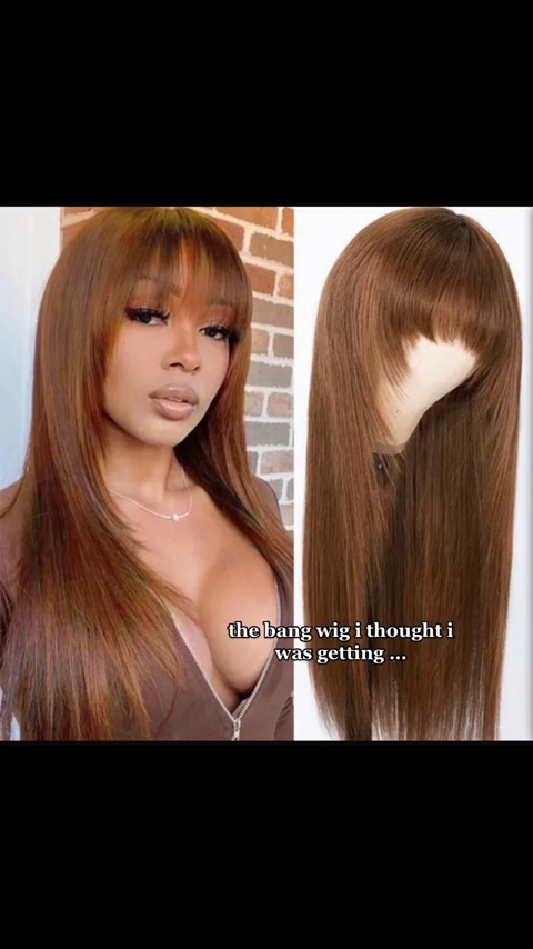 UNice Peruvian Brown Yaki Straight Human Hair Wigs with Bangs Lace