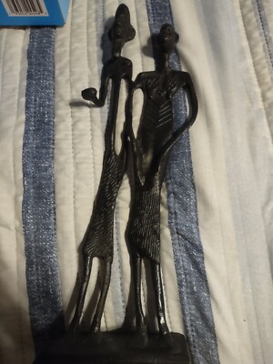 Cast Brass Iron African Couple Sculpture 10.5 inch tall EUC Statue Figurine