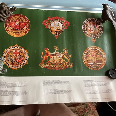 Vintage Eisenbahn Poster, 6 verschiedene Firmen, helle Farben