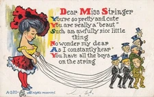 Postcard Comic Dear Miss Stringer Boys On A String UDB 1906