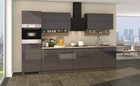 Küchenblock Neapel 320 cm grau hochglanz mit Geräten und Edelstahlspüle