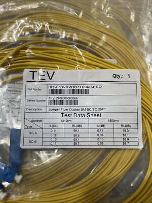 TEV Jumper Fiber Duplex 1.6 SM SC/SC 25 Feet 1pc