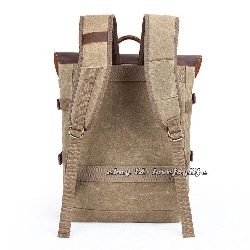 Waterproof Waxed Canvas DSLR Camera Backpack Bag Rucksack For Canon Nikon Sony - Image 4 of 4