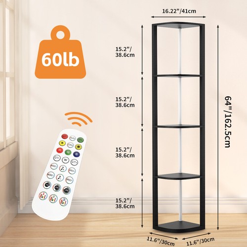 Corner Shelf with Light 5-Tier Corner Bookshelf Floor Lamp Cabinet Display Shelf - Picture 9 of 10