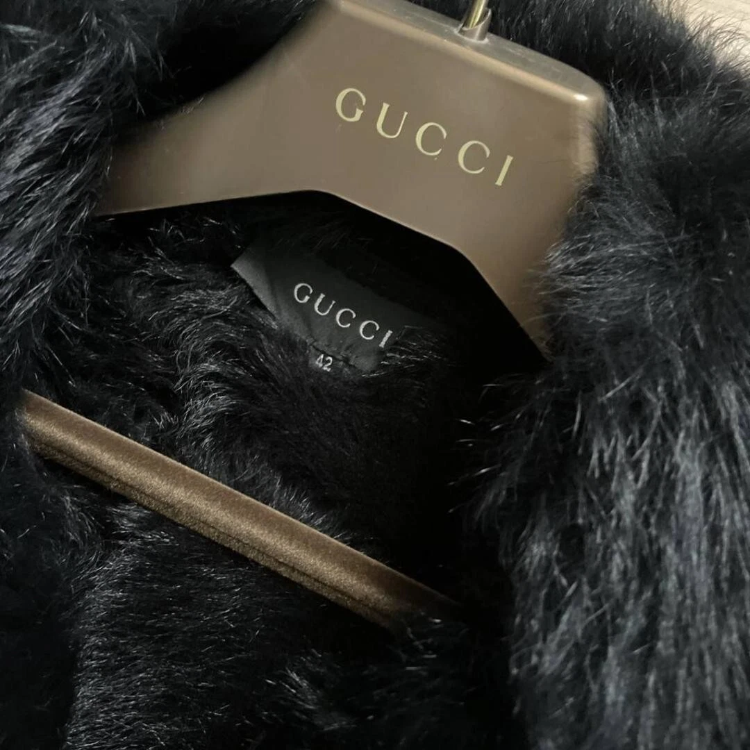 Cappotto Gucci Tom Ford Mouton nero anni 90 pelle di pecora vintage USA dalppone