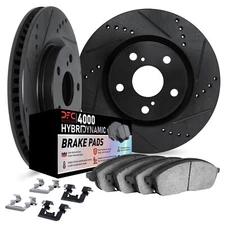 Dynamic Friction Company Front Brake Rotors Kit Drilled Slotted Black 4000