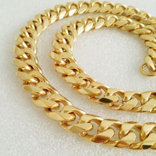 Heavy 15mm, 30" 18K Gold Plated Stainless Steel Miami Cuban Chain Necklace 404G