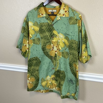 Tommy Bahama Hawaiian Shirt Mens M Medium Yellow Button Up Silk Blend  Collared