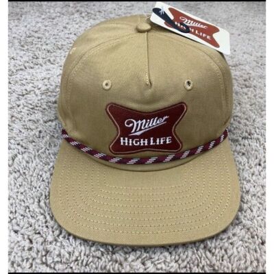 Miller High Life Beer Hat Trucker Snapback Tan Roped Patch Logo Retro Style Cap