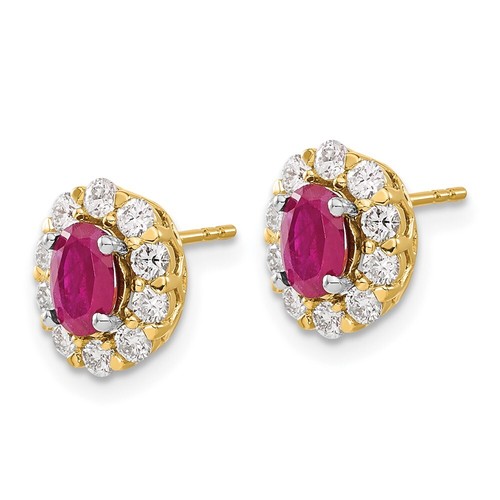 1.68 Ct Lab Grown Diamond and Oval Lab Created Ruby Earrings 14K Yellow Gold - Picture 2 of 4