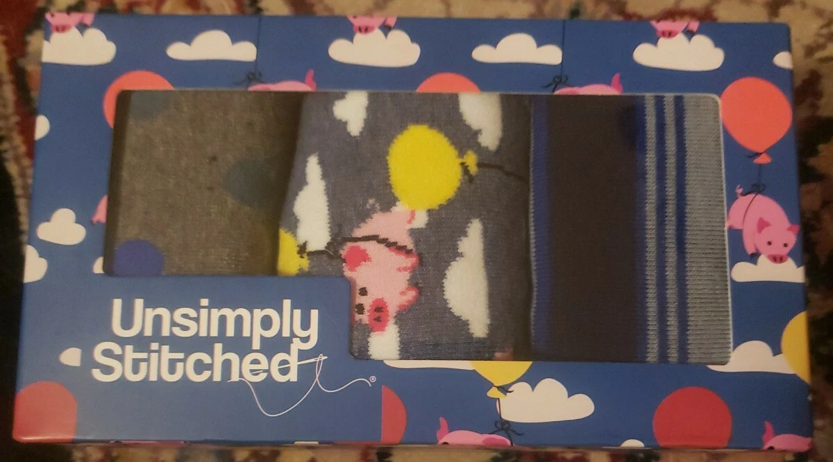 Unsimply Stitched Socks Multicolor Mens 8-12 Womens 8-13 Flying Pig Theme 3 Pair