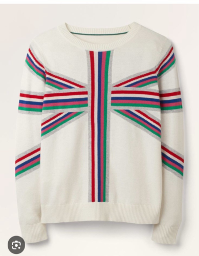 BODEN ESTELLA WHITE UNION JACK CASHMERE MIX SWEATER S - Picture 9 of 9