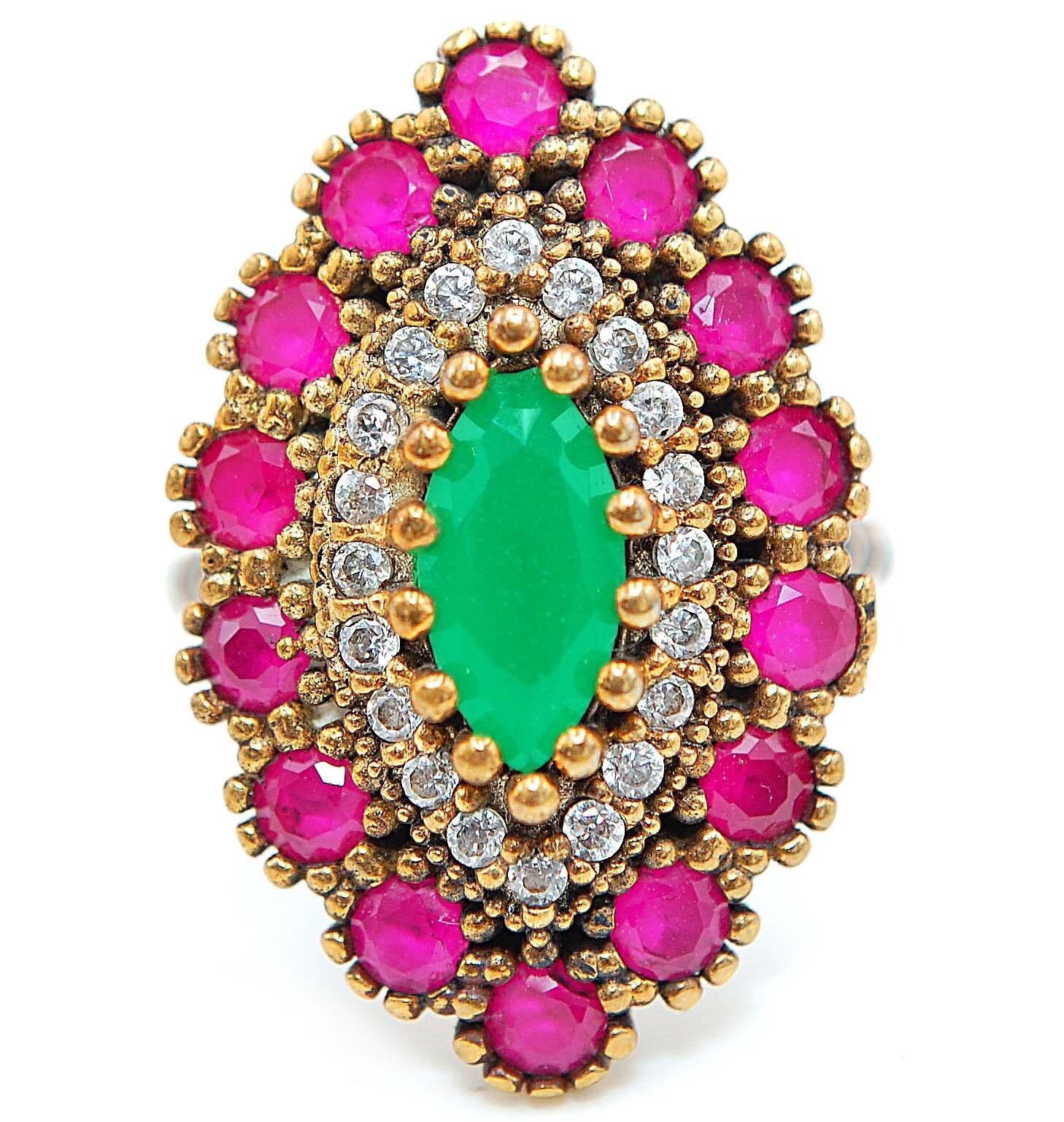 Vintage Ottoman Style 3CT Emerald 925 Sterling Silver Ring Size 8