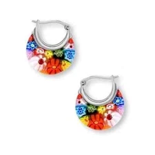 Murano Style Millefiori Glass Earrings Flower Basket Style